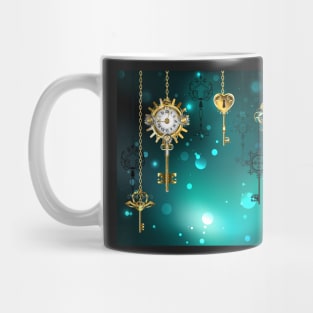 Antique Keys on Green Background ( Steampunk ) Mug